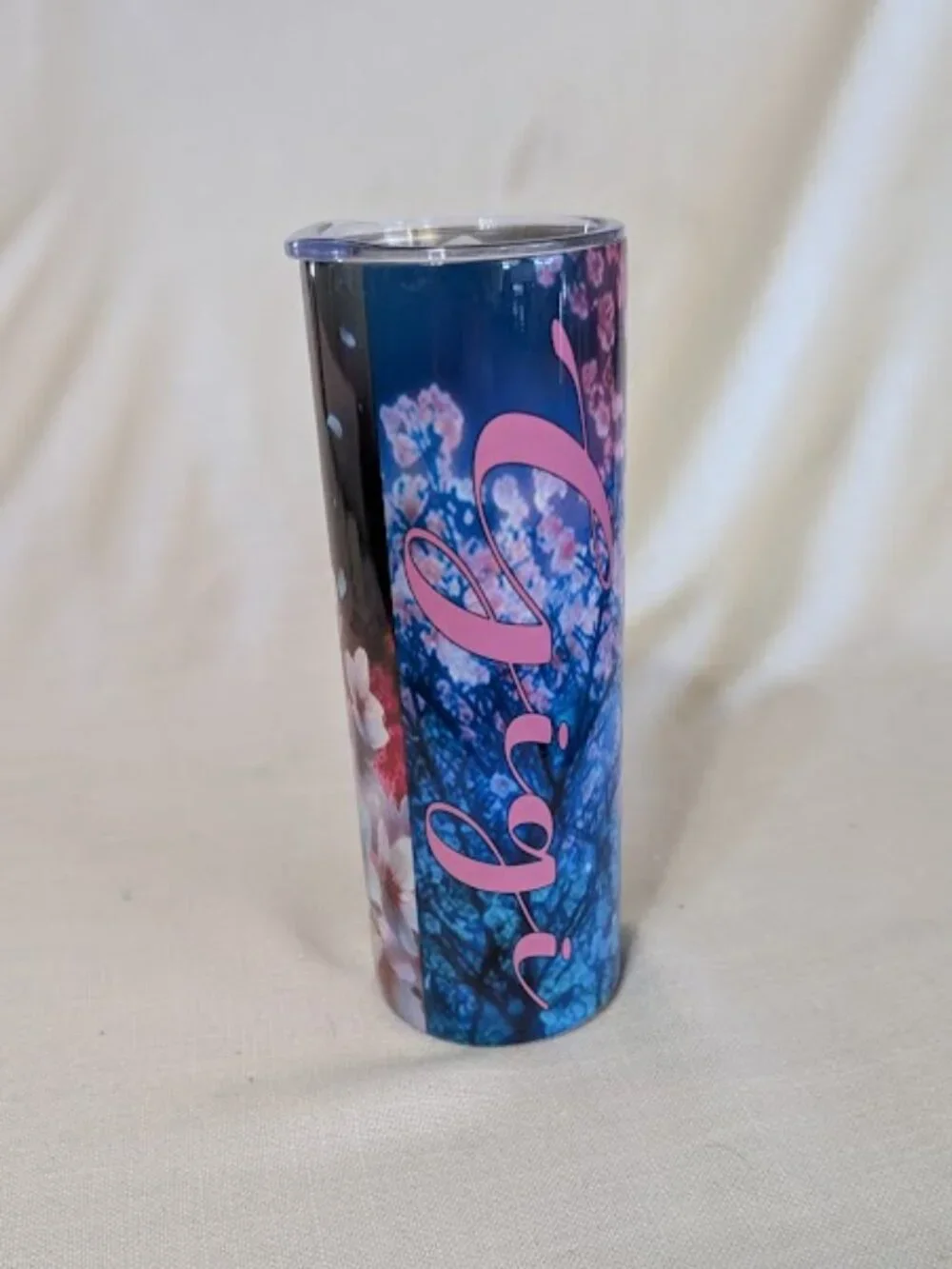 20 oz skinny Tumbler featuring a Cherry Blossom (sakura) sublimation design